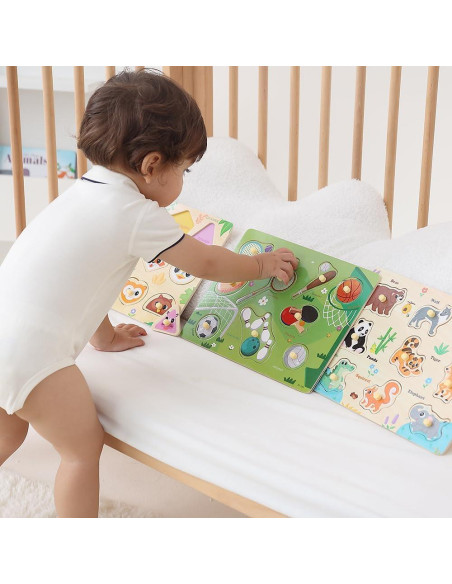 Puzzle Montessori de Madera GRINNNIE 9 Piezas para Niños 3-5 Años