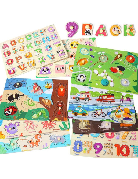 Puzzle Montessori de Madera GRINNNIE 9 Piezas para Niños 3-5 Años