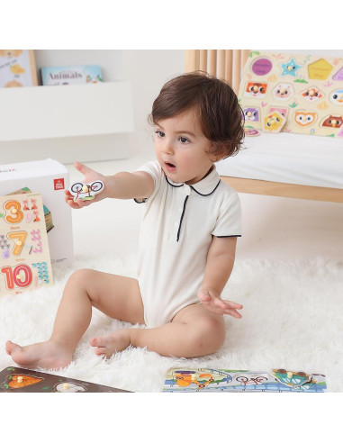 Puzzle Montessori de Madera GRINNNIE 9 Piezas para Niños 3-5 Años