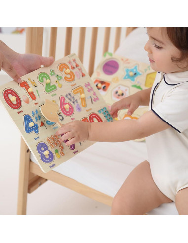 Puzzle Montessori de Madera GRINNNIE 9 Piezas para Niños 3-5 Años