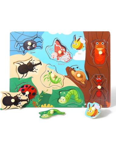 Puzzle Montessori de Madera GRINNNIE 9 Piezas para Niños 3-5 Años