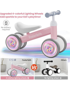 Bicicleta de Equilibrio Rosa para Bebés 1-2 Años 4 Ruedas 2