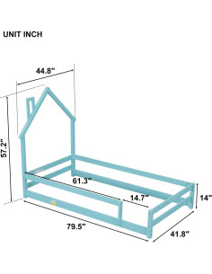 Cama Montessori Twin FTOPBTB con Cabecera Casa Azul Claro 2