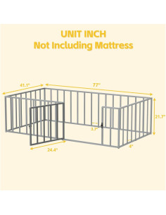 Cama de Piso Twin LOVMOR de Metal con Cerca de Seguridad 2