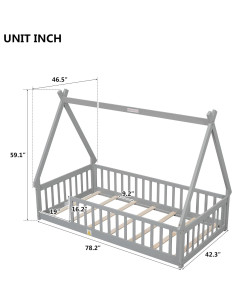 Cama de Piso Twin Bellemave Montessori con Cerca Gris 2
