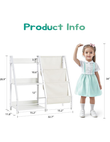 Estante para Niños Infurnic 3 Niveles con Bolsillo Extra Blanco