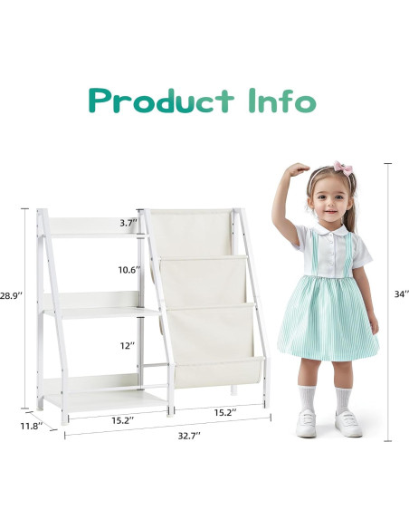 Estante para Niños Infurnic 3 Niveles con Bolsillo Extra Blanco
