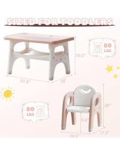 Juego de Mesa y 2 Sillas Montessori GITAWUSA Rosa 80x50 cm 2