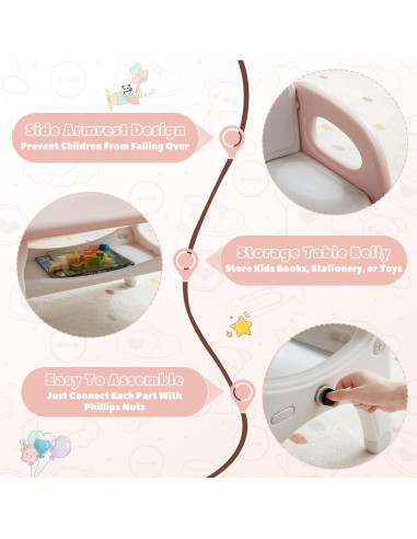 Juego de Mesa y 2 Sillas Montessori GITAWUSA Rosa 80x50 cm