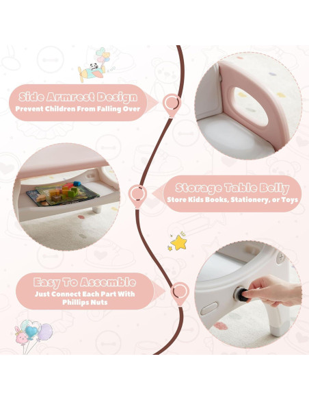 Juego de Mesa y 2 Sillas Montessori GITAWUSA Rosa 80x50 cm