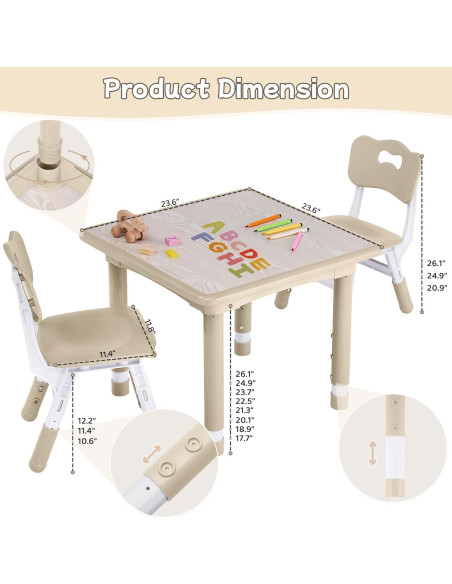 Juego de Mesa y Sillas Ajustable GITAWUSA para Niños 3-8 Años
