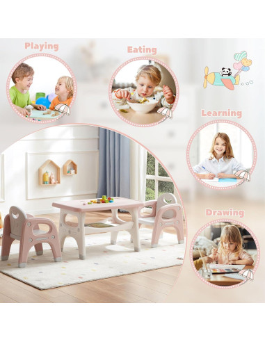 Juego de Mesa y 2 Sillas Montessori GITAWUSA Rosa 80x50 cm