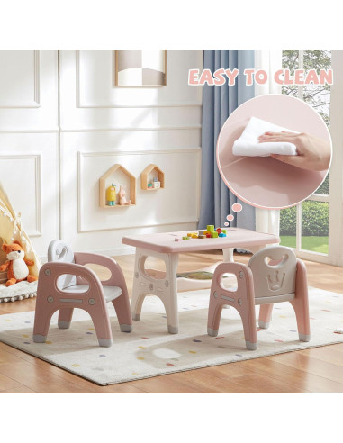 Juego de Mesa y 2 Sillas Montessori GITAWUSA Rosa 80x50 cm