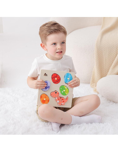 Rompecabezas de Madera Montessori GRINNNIE Dinosaurios 5 Huevos