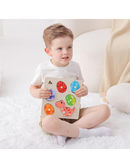 Rompecabezas de Madera Montessori GRINNNIE Dinosaurios 5 Huevos