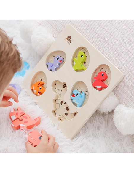 Rompecabezas de Madera Montessori GRINNNIE Dinosaurios 5 Huevos