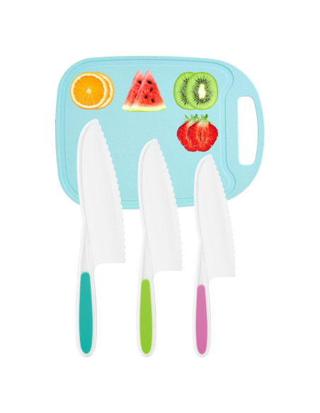Set de cuchillos para niños DIKAKO 4 piezas con tabla de cortar