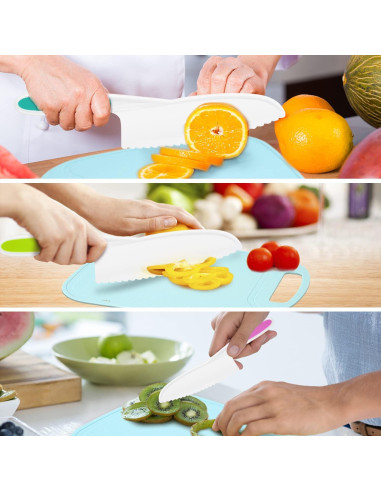 Set de cuchillos para niños DIKAKO 4 piezas con tabla de cortar