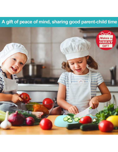 Set de cuchillos para niños DIKAKO 4 piezas con tabla de cortar
