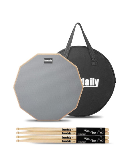 Pad de práctica de batería GrowDaily 12" con baquetas y bolsa