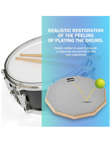 Pad de práctica de batería GrowDaily 12" con baquetas y bolsa