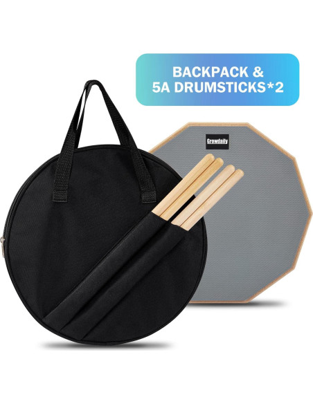 Pad de práctica de batería GrowDaily 12" con baquetas y bolsa