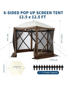Carpa Gazebo Plegable PeacefulHues 3.81x3.81m Marrón 2