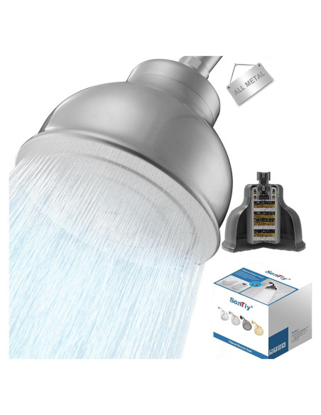 Cabezal de Ducha Filtrado SonTiy 6" Acero Inoxidable Cepillado