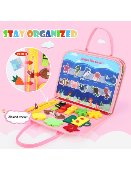 Tablero Ocupado Montessori Rosa Cuento de Hadas 27 Actividades