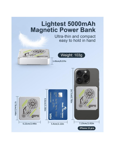 Cargador Portátil Inalámbrico MOXNICE 5000mAh 15W USB-C Plata