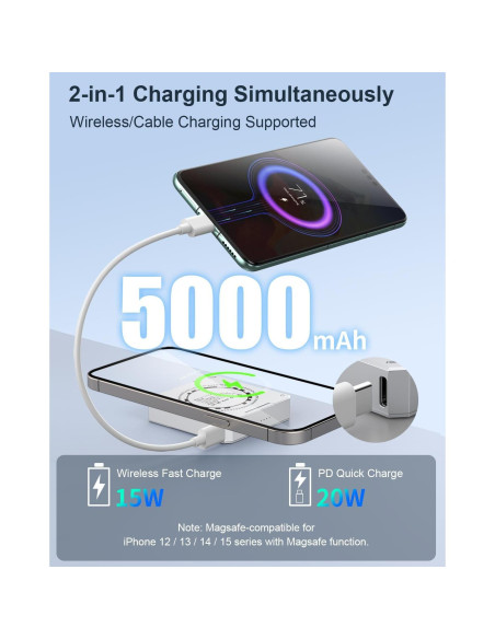 Cargador Portátil Inalámbrico MOXNICE 5000mAh 15W USB-C Plata
