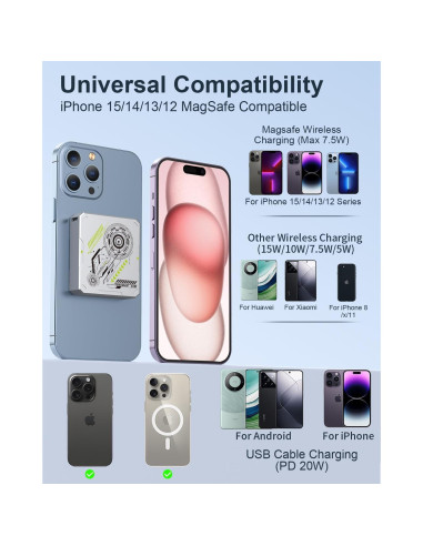 Cargador Portátil Inalámbrico MOXNICE 5000mAh 15W USB-C Plata