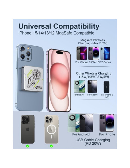 Cargador Portátil Inalámbrico MOXNICE 5000mAh 15W USB-C Plata