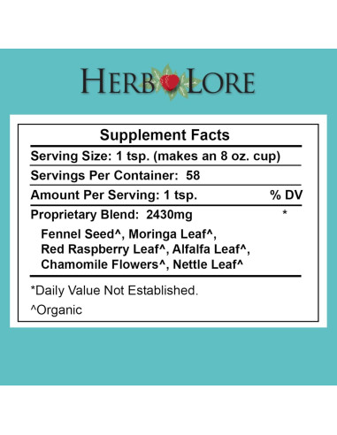 Té de Lactancia Orgánico Herb Lore - 58 Porciones - Sin Cafeína