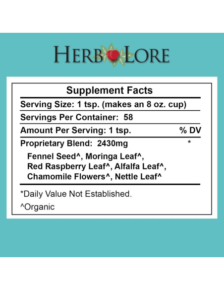 Té de Lactancia Orgánico Herb Lore - 58 Porciones - Sin Cafeína