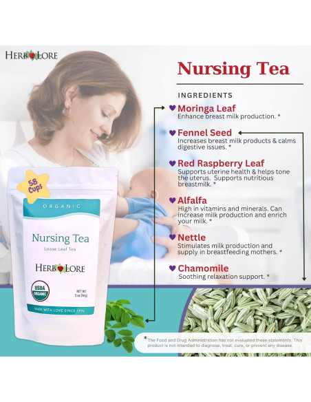 Té de Lactancia Orgánico Herb Lore - 58 Porciones - Sin Cafeína