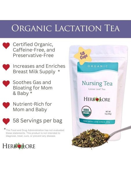 Té de Lactancia Orgánico Herb Lore - 58 Porciones - Sin Cafeína
