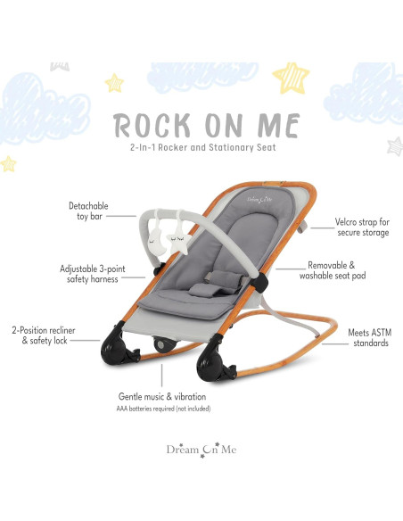 Rocker 2-en-1 Rockear Conmigo Gris - Asiento Estacionario Bebé