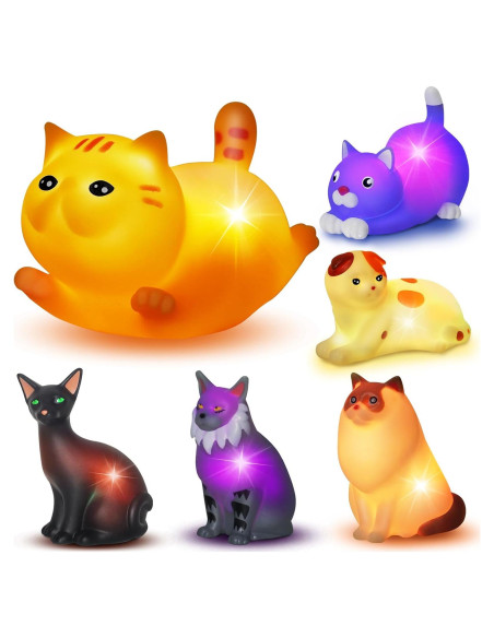 Set de 6 Juguetes de Baño Iluminados Gato VIBOYLAR 6.35 cm
