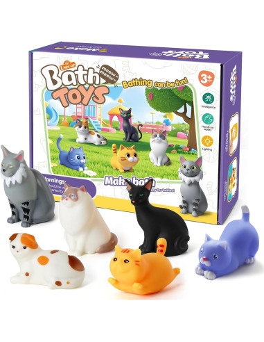 Set de 6 Juguetes de Baño Iluminados Gato VIBOYLAR 6.35 cm