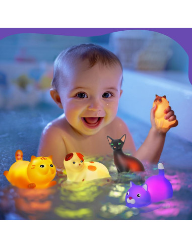 Set de 6 Juguetes de Baño Iluminados Gato VIBOYLAR 6.35 cm