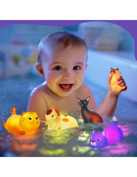 Set de 6 Juguetes de Baño Iluminados Gato VIBOYLAR 6.35 cm