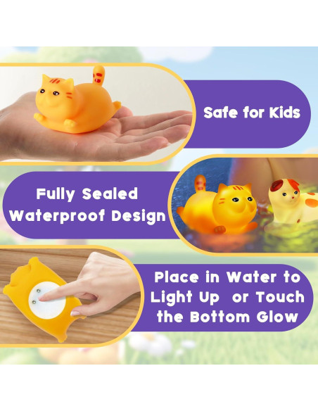 Set de 6 Juguetes de Baño Iluminados Gato VIBOYLAR 6.35 cm