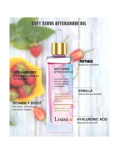 Aceite After Shave Loasu Fresa y Vainilla 308g - Hidrata y Calma
