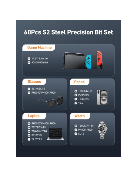 Destornillador Eléctrico Mini AstroAI ES60 3.7V 63-en-1 y Medidor de Presión