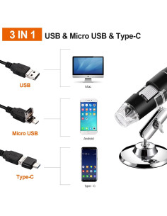Microscopio Digital USB Bysameyee 40X-1000X 8 LED Ajustables 2