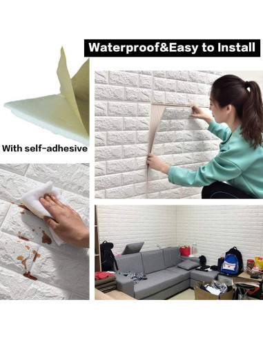 Paneles de Pared 3D Autoadhesivos Sodeno 10 Pzs Ladrillo Blanco