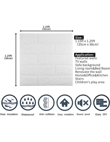 Paneles de Pared 3D Autoadhesivos Sodeno 10 Pzs Ladrillo Blanco