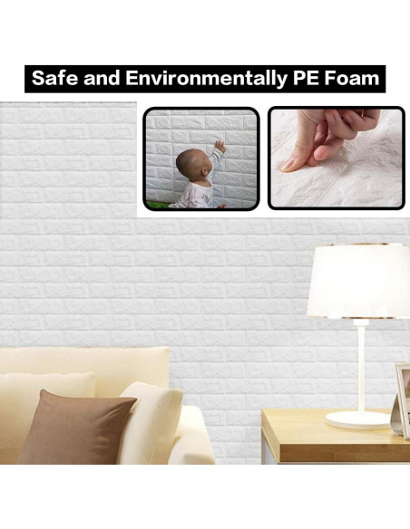 Paneles de Pared 3D Autoadhesivos Sodeno 10 Pzs Ladrillo Blanco