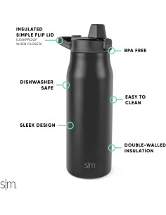 Botella de Agua Filtrada Simple Modern 1005ml Doble Pared Negra 2